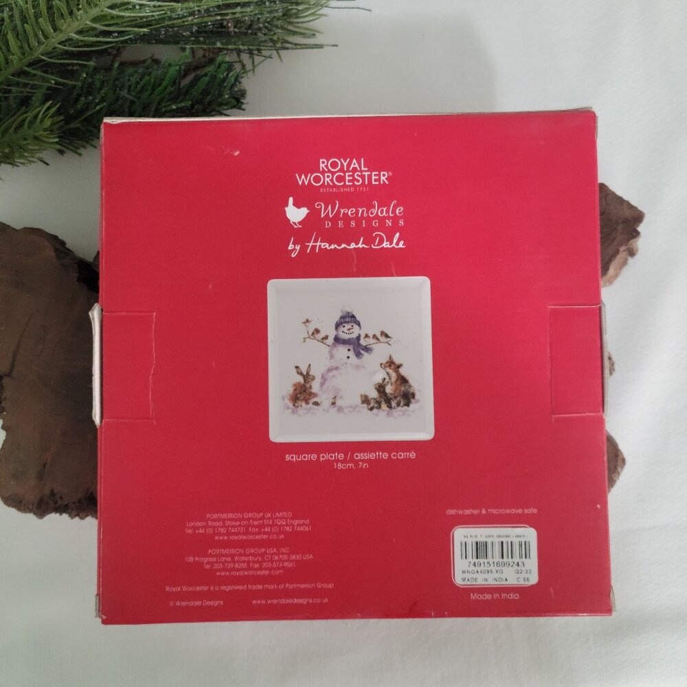 Royal Worcester Wrendale Christmas Fox, Rabbit, Snowman SquarePlate Hannah Dale - Picture 2 of 11